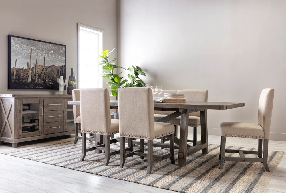 Jaxon Grey 76-96" Extension Dining With Bench + Upholstered Chair Set For 6 5 Jaxon Grey 76-96" Extension Dining With Bench + Upholstered Chair Set For 6 - Image 5