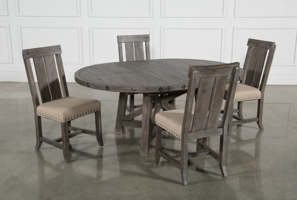 Jaxon Grey 54-72" Round Extension Dining With Wood Chair Set For 4 2 Jaxon Grey 54-72" Round Extension Dining With Wood Chair Set For 4 - Image 2