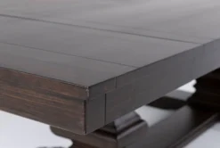 Sorensen 86-114" Extension Pedestal Dining Table 8 Sorensen 86-114" Extension Pedestal Dining Table -KitchenCraft Store 249906 brown wood extension dining table detail 03