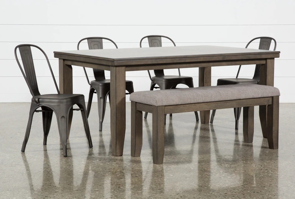 Ashford II 66" Dining With Bench + Delta Bronze Chair Set For 6 1 Ashford II 66" Dining With Bench + Delta Bronze Chair Set For 6