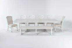 Martin 94-112" Extension Dining With Bench, 4 Wood Back Chair + 2 Upholstered Chair Set For 8