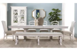 Martin 94-112" Extension Dining With Bench, 4 Wood Back Chair + 2 Upholstered Chair Set For 8 -KitchenCraft Store 267455 white wood dining set room 48