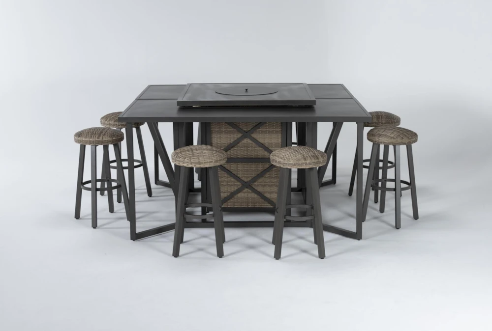 Capri 72" Outdoor Firepit Bar Table With Two Bar Tables And Eight Round Barstools 2 Capri 72" Outdoor Firepit Bar Table With Two Bar Tables And Eight Round Barstools - Image 2