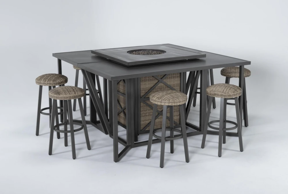 Capri 72" Outdoor Firepit Bar Table With Two Bar Tables And Eight Round Barstools 3 Capri 72" Outdoor Firepit Bar Table With Two Bar Tables And Eight Round Barstools - Image 3