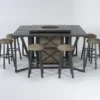 Capri 72" Outdoor Firepit Bar Table With Two Bar Tables And Eight Round Barstools