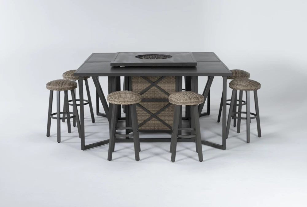 Capri 72" Outdoor Firepit Bar Table With Two Bar Tables And Eight Round Barstools 1 Capri 72" Outdoor Firepit Bar Table With Two Bar Tables And Eight Round Barstools