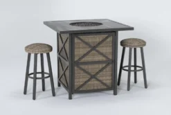 Capri 42" Outdoor Firepit Bar Table With Two Round Barstool -KitchenCraft Store 267632 grey wicker bistropub table side 18