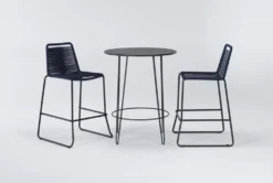 Caspian Outdoor Bar With Navy Barstools Set For 2
