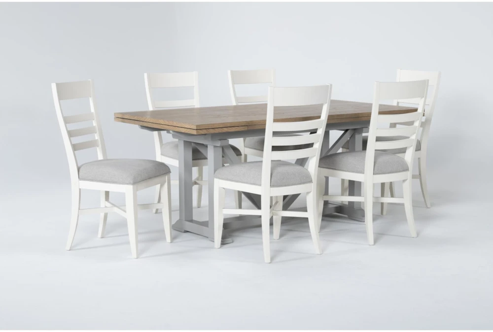 Ozzie 72-100" Extension Dining With White Side Chair Set For 6 2 Ozzie 72-100" Extension Dining With White Side Chair Set For 6 - Image 2