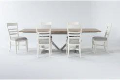 Ozzie 72-100" Extension Dining With White Side Chair Set For 6
