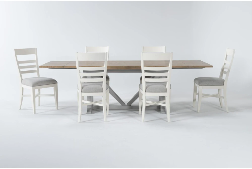 Ozzie 72-100" Extension Dining With White Side Chair Set For 6 1 Ozzie 72-100" Extension Dining With White Side Chair Set For 6