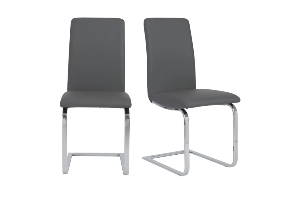 Grey Faux Leather And Stainless Steel Cantilever Side Chair-Set Of 2 1 Grey Faux Leather And Stainless Steel Cantilever Side Chair-Set Of 2