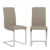 Taupe Faux Leather And Stainless Steel Cantilever Side Chair-Set Of 2