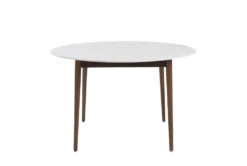 Newport White 47" Round Dining Table With Dark Walnut Base -KitchenCraft Store 271683 white wood dining table detail 45