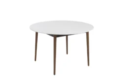 Newport White 47" Round Dining Table With Dark Walnut Base -KitchenCraft Store 271683 white wood dining table detail 46