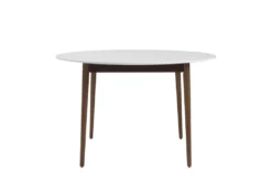 Newport White 47" Round Dining Table With Dark Walnut Base -KitchenCraft Store 271683 white wood dining table detail 47