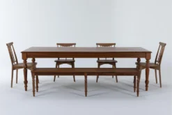 KitchenCraft Store 30 Magnolia Home Webster Walnut 96" Dining With Bench, Low + High Back Chair Set For 6 By Joanna Gaines