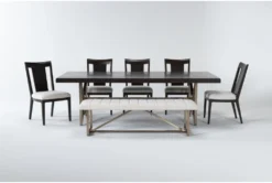 KitchenCraft Store 7 Palladium 96" Dining With 5 Back Side Chairs & Bench Set For 8