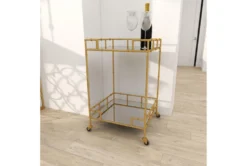 30" Gold + Mirror Bamboo Detail Square Bar Cart 26 30" Gold + Mirror Bamboo Detail Square Bar Cart -KitchenCraft Store 276401 gold multi media bar cart room 92