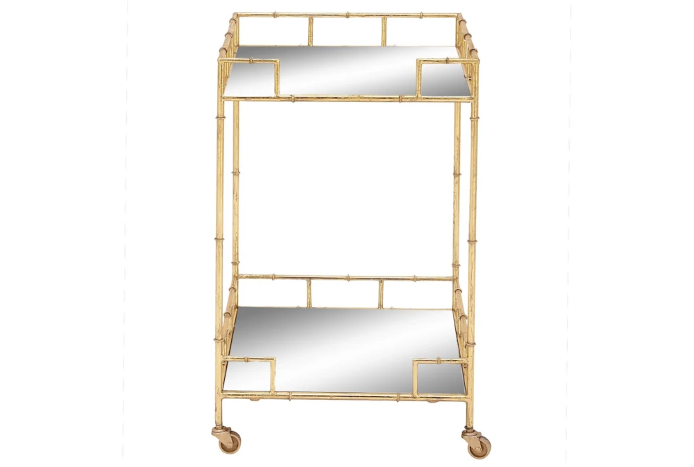 30" Gold + Mirror Bamboo Detail Square Bar Cart 1 30" Gold + Mirror Bamboo Detail Square Bar Cart