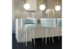 Brigitte Sea Blue 30" Velvet Bar Stool -KitchenCraft Store 277094 blue fabric bar stool room 85