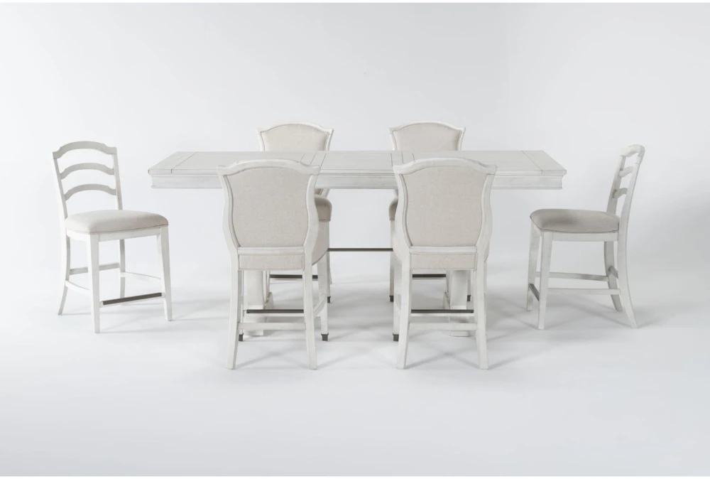 Martin 66" Counter With Upholstered And Wood Back Counter Stools Set For 6 1 Martin 66" Counter With Upholstered And Wood Back Counter Stools Set For 6