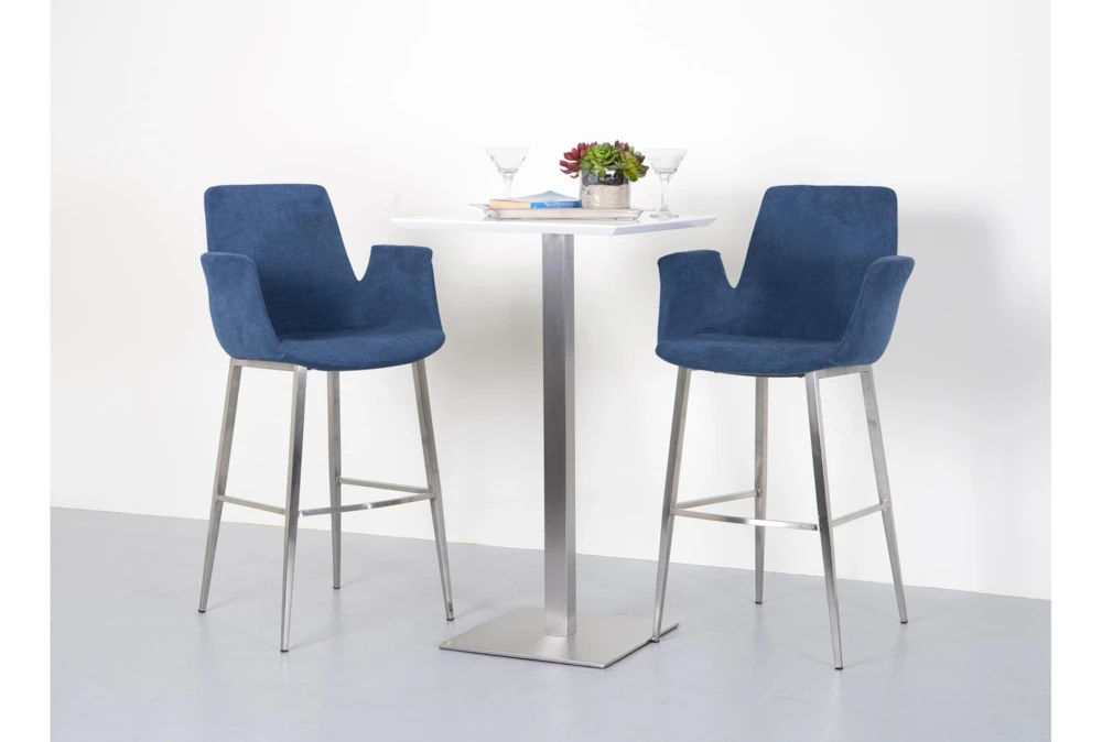 Rascoe Matte White 24" Bar Table With Brushed Stainless Steel Base 7 Rascoe Matte White 24" Bar Table With Brushed Stainless Steel Base - Image 7