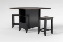 Kennedy Black 48" Counter With Backless Stools Set For 2 8 Kennedy Black 48" Counter With Backless Stools Set For 2 -KitchenCraft Store 284351 black wood counter height set side 19 1