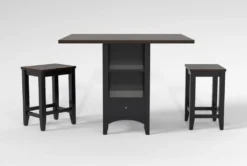 Kennedy Black 48" Counter With Backless Stools Set For 2