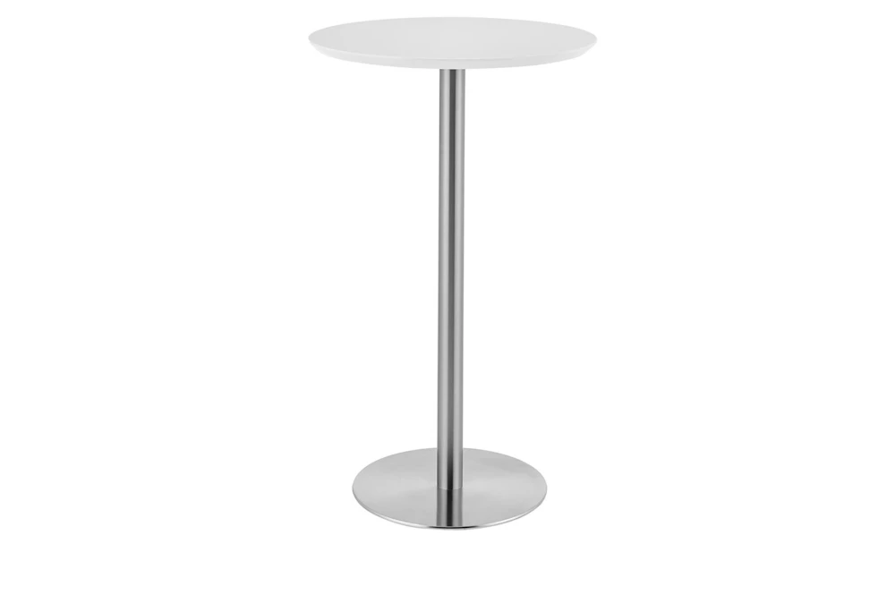 Rodney Matte White And Brushed Stainless Steel 41" Bar Table 2 Rodney Matte White And Brushed Stainless Steel 41" Bar Table - Image 2