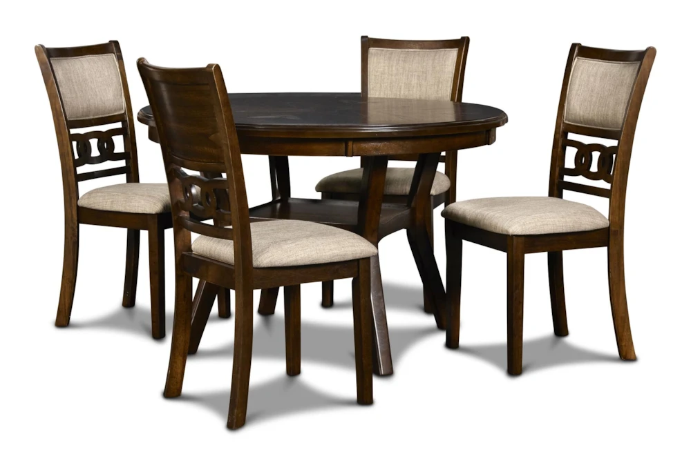 Joni Cherry Round 47" Dining Table Set For 4 1 Joni Cherry Round 47" Dining Table Set For 4