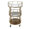 White/Gold Metal 3 Tier Round Rolling Bar Cart