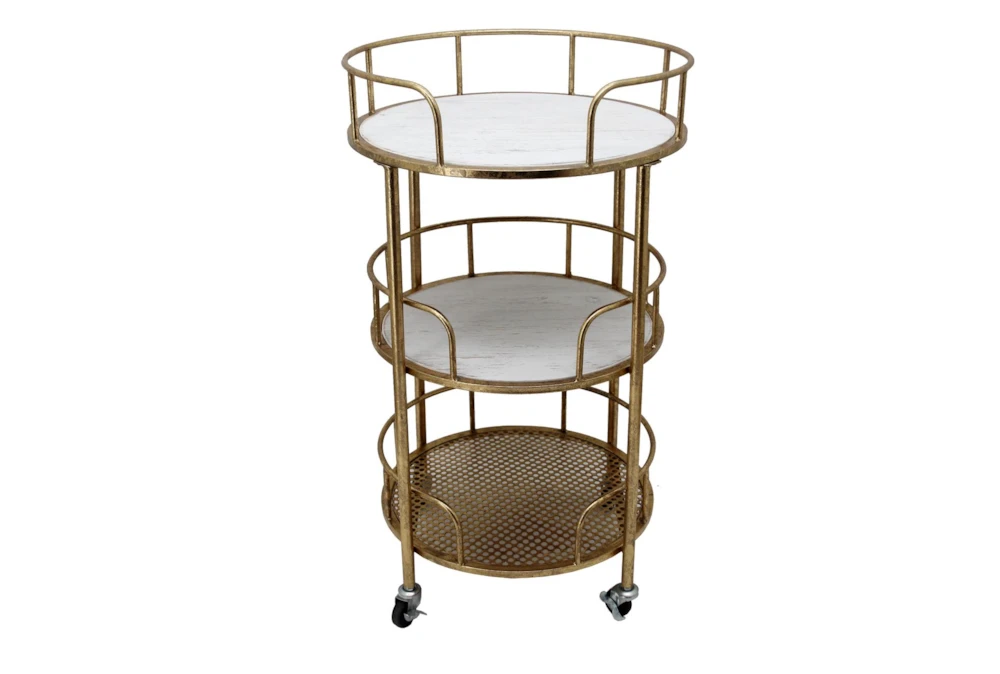 White/Gold Metal 3 Tier Round Rolling Bar Cart 1 White/Gold Metal 3 Tier Round Rolling Bar Cart