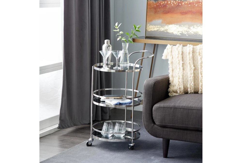 Silver Stainless Steel Round Bar Cart 7 Silver Stainless Steel Round Bar Cart - Image 7
