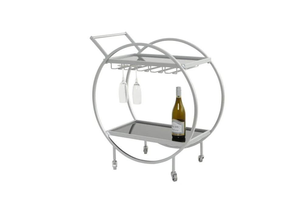 Silver Rolling Round Bar Cart 1 Silver Rolling Round Bar Cart