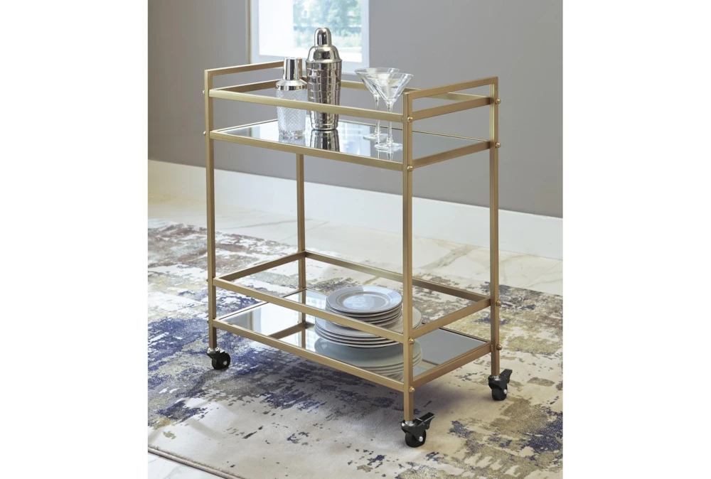 Chauncey Gold Finish Rolling Bar Cart 2 Chauncey Gold Finish Rolling Bar Cart - Image 2