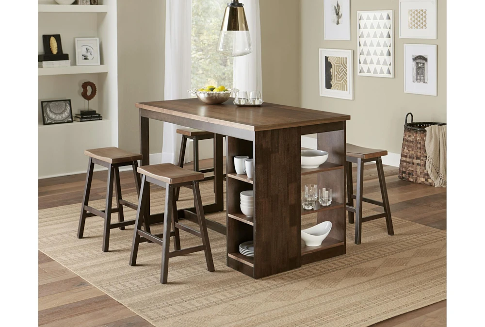 Kenny 59" Counter Storage With Stool Set For 4 1 Kenny 59" Counter Storage With Stool Set For 4