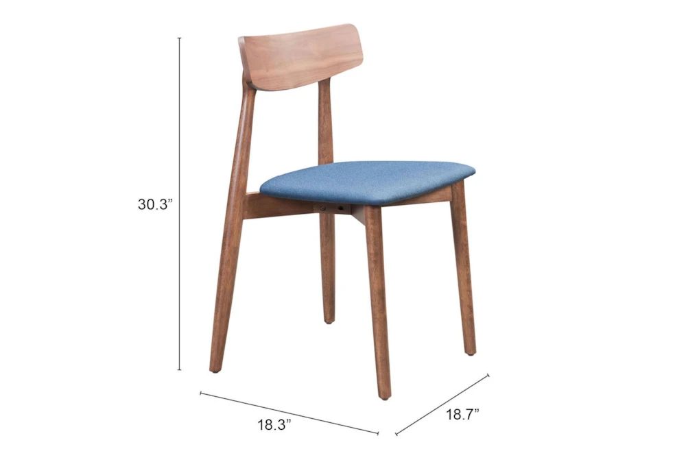 Mid-Century Walnut & Blue Dining Chair Set Of 2 6 Mid-Century Walnut & Blue Dining Chair Set Of 2 - Image 6