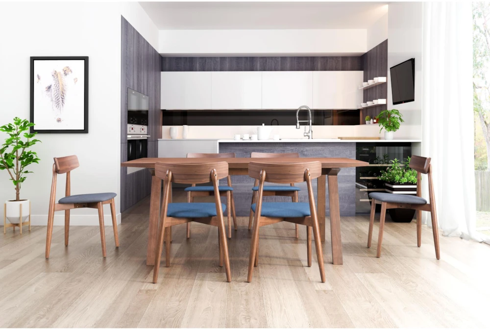 Mid-Century Walnut & Blue Dining Chair Set Of 2 8 Mid-Century Walnut & Blue Dining Chair Set Of 2 - Image 8