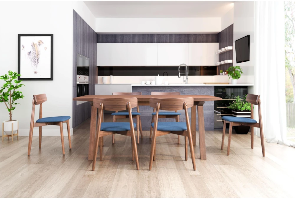 Mid-Century Walnut & Blue Dining Chair Set Of 2 9 Mid-Century Walnut & Blue Dining Chair Set Of 2 - Image 9