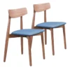 Mid-Century Walnut & Blue Dining Chair Set Of 2