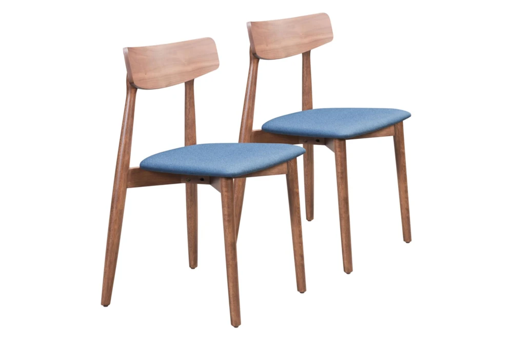Mid-Century Walnut & Blue Dining Chair Set Of 2 1 Mid-Century Walnut & Blue Dining Chair Set Of 2