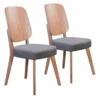 Modern Walnut & Dark Grey Dining Chair Set Of 2