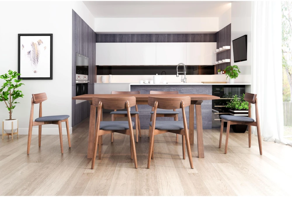 Mid-Century Walnut & Gray Dining Chair Set Of 2 8 Mid-Century Walnut & Gray Dining Chair Set Of 2 - Image 8