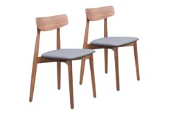 Mid-Century Walnut & Gray Dining Chair Set Of 2