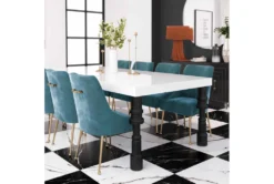 Trix Sea Blue Velvet Dining Side Chair -KitchenCraft Store 304629 blue fabric dining chair room 86