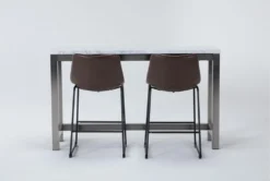 Toby 60" Marble Console With Cobbler Counter Stool Set For 2