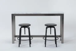 Toby 60" Marble Console With Millie Counter Stool Set For 2