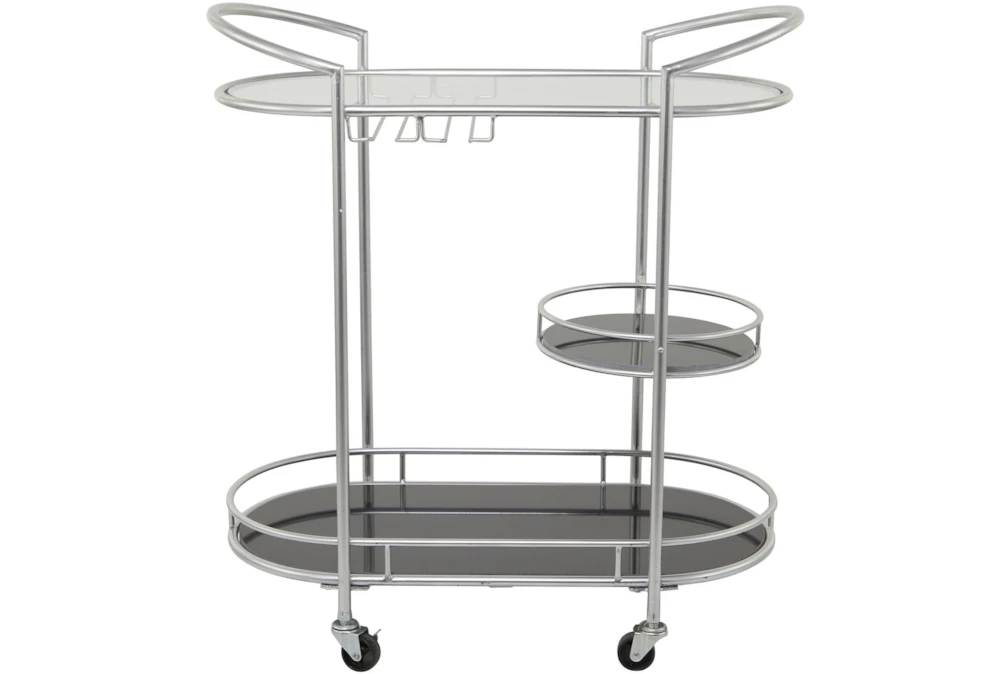 Silver 3-Tier Metal Rolling Bar Cart 5 Silver 3-Tier Metal Rolling Bar Cart - Image 5