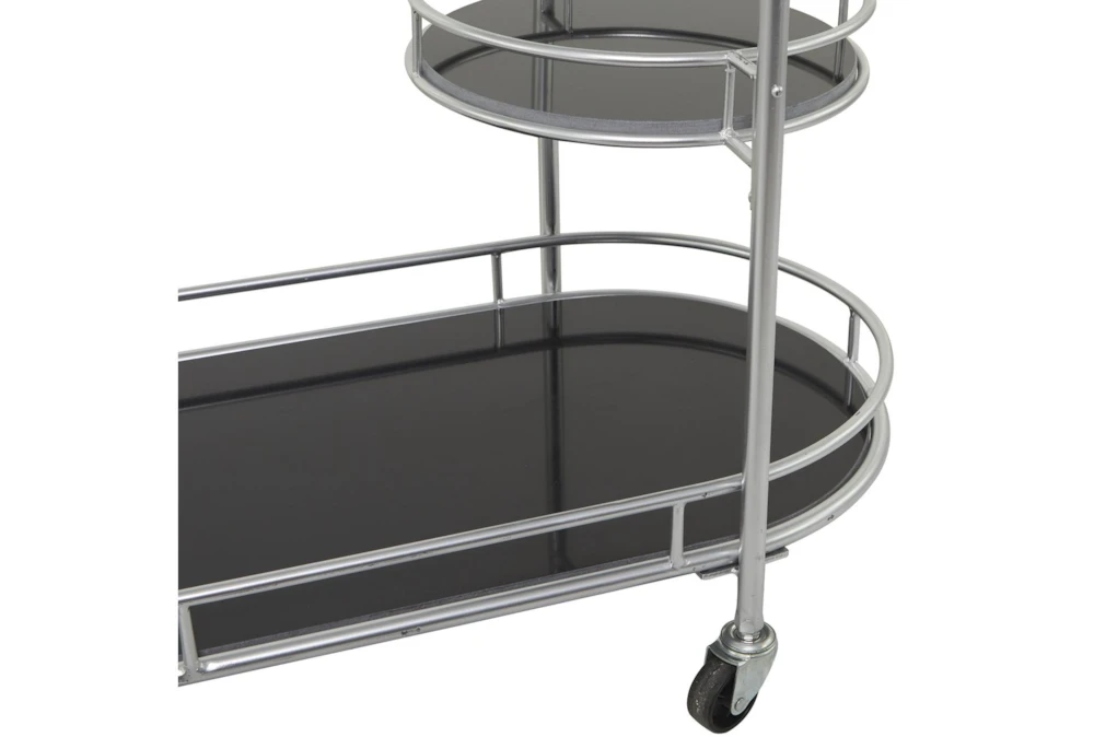 Silver 3-Tier Metal Rolling Bar Cart 4 Silver 3-Tier Metal Rolling Bar Cart - Image 4